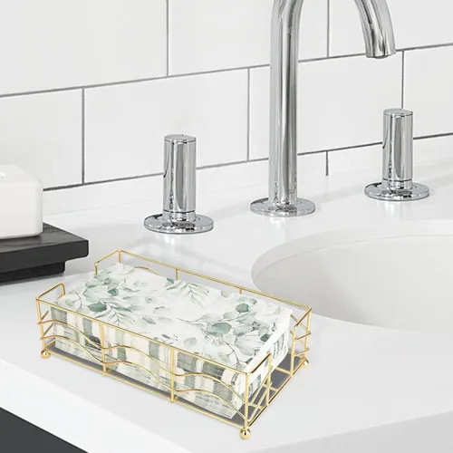 Miniatura 6 de Servilletero dorado para baño, elegante servilletero dorado para servilletas de papel desechables de baño, bandeja resistente para toallas