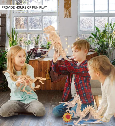 Miniatura 4 de Puzzled Rompecabezas 3D Velociraptor Dinosaurio Madera Kit de Construcción Divertido Único y Educativo DIY Juguete de Dino de Madera Montar
