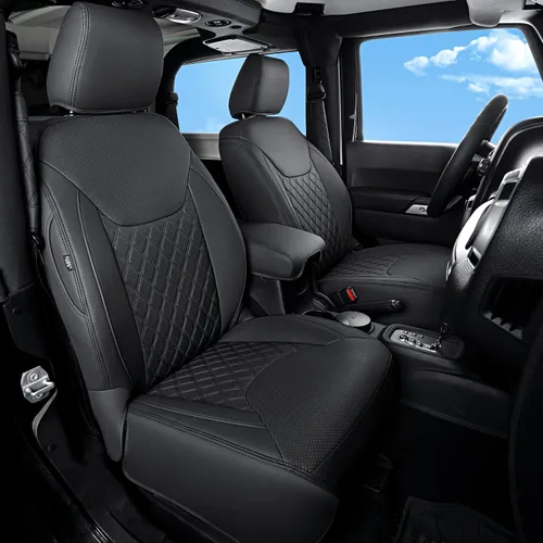 Miniatura 13 de GIANT PANDA Jeep Wrangler 4 puertas JK 2008-2010, juego completo de fundas de asiento para Unlimited Sahara Sport Rubicon X de piel sintética Negro