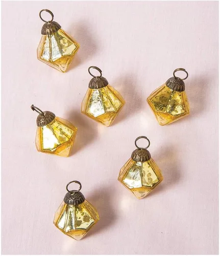 Paquete de 6 | Mini adornos de vidrio de mercurio (1.75 pulgadas, dorado, diseño Elizabeth) - Gran idea de regalo, decoraciones de estilo vintage