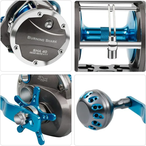Miniatura 3 de Burning Shark Carrete de arrastre de nivel de agua salada Carretes de viento, carretes de arrastre Pesca de barco Pesca en el océano para lubina