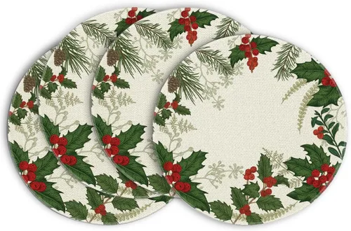 Miniatura 9 de Artoid Mode Holly - Juego de 4 manteles individuales de Navidad con cono de pino de 12 x 18 pulgadas, manteles individuales de invierno