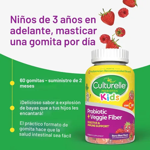 Miniatura 3 de Culturelle Probiótico diario para niños + Gomitas de fibra vegetal (para mayores de 3 años) - 60 unidades - Salud digestiva y apoyo inmunológico