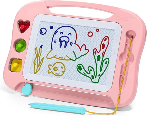 Miniatura 15 de SGILE - Pizarra magnética para dibujar grande, 4 colores, con 4 sellos, para niños pequeños, juguete educativo de aprendizaje, para niños de más