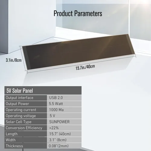 Miniatura 2 de Panel de carga solar para persianas con interfaz USB 2.0, 5V 5W para persianas enrollables motorizadas solo para uso en interiores, compatible