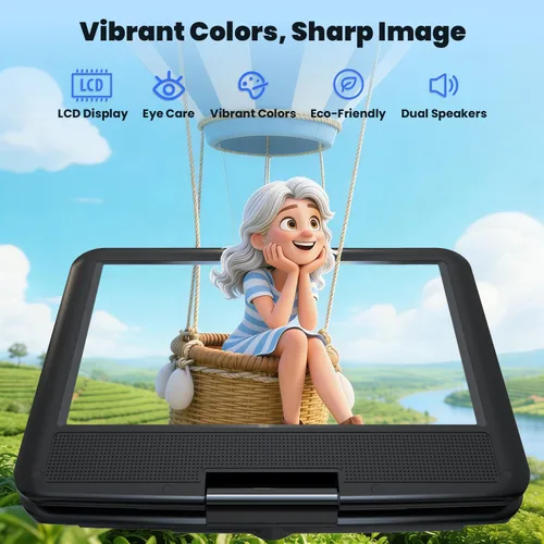 Miniatura 2 de ieGeek Reproductor de DVD portátil de 11.5 pulgadas para niños y automóvil, pantalla de protección ocular de 9.5 pulgadas con batería recargable