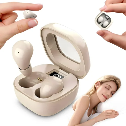 Auriculares invisibles pequeños inalámbricos para el trabajo, auriculares ocultos de perfil bajo para dormir con pantalla LED, sonido estéreo,
