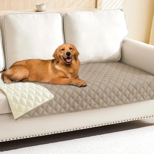 Miniatura 184 de Smiry Funda impermeable para cama de mascota, suave y lavable, para muebles, cama, sofá, reversible, a cuadros (30 x 53 pulgadas, color beige/beige)
