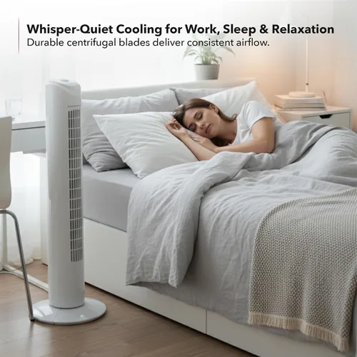 Miniatura 2 de OVENTE Ventilador de torre de 32 pulgadas para dormitorio, ventilador de soporte portátil con oscilación de 90°, velocidad ajustable, ventilador