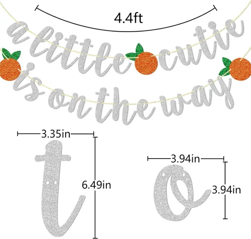 Miniatura 2 de Cartel con texto en inglés "A Little Cutie Is On The Way", pancarta de cítricos, cumpleaños temático naranja, decoración de fiesta de cumpleaños