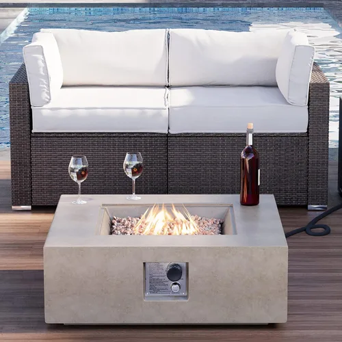 Miniatura 14 de HOMPUS Mesa cuadrada de propano para exteriores, mesa de fuego de 35 x 12 pulgadas, 50000 BTU con cubierta impermeable y piedra de fuego para patio