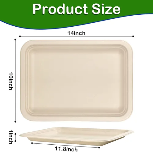 Miniatura 2 de Platos de papel grandes de 14 pulgadas, paquete de 50 bandejas desechables, platos de papel 100% compostables resistentes, platos desechables