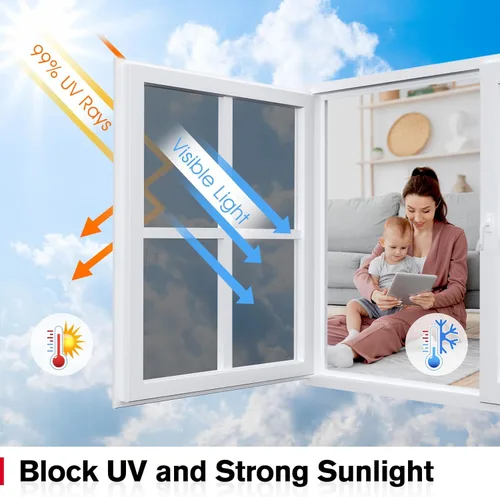 Miniatura 2 de Haton Película de privacidad unidireccional para ventana, tintado de ventana para el hogar, bloqueo UV solar, control de calor, película reflectante