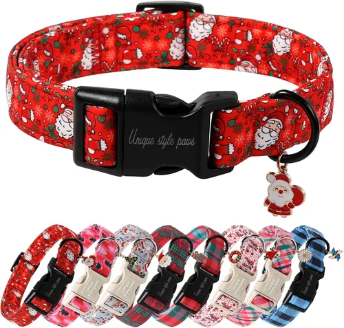 Miniatura 27 de Collar de perro de Navidad de Unique Style Paws con hebilla de plástico y colgante, a cuadros rojo y negro, collares de algodón para cachorros