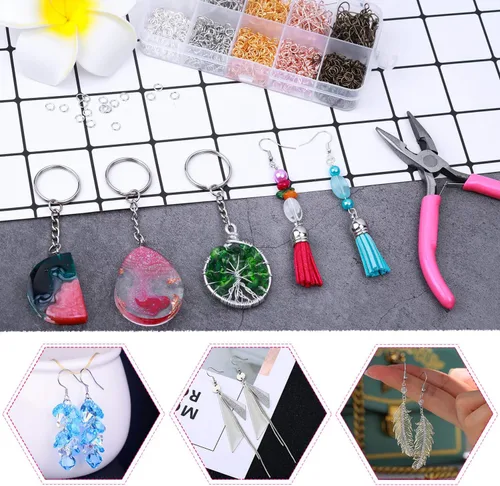 Miniatura 7 de Audab - Ganchos para aretes, kit de fabricación de 1400 piezas con 200 anillos de oreja, 1000 anillos de salto, respaldos y alicates de joyería