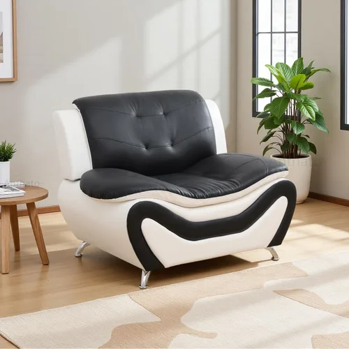 Miniatura 10 de Sofás Seccionales de Cuero, Conjuntos de Muebles de Sala de Estar, 3 Piezas Conjunto de Sofá Moderno para Sala de Blanco crema