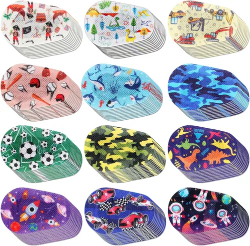 120 parches adhesivos para los ojos para niños y niños, 12 estilos de parches para los ojos, lindos vendajes de parche para niños pequeños
