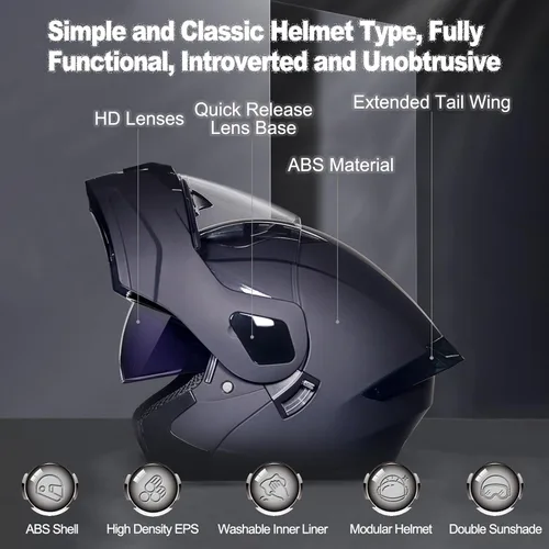 Miniatura 4 de Casco Modular Bluetooth para Motocicleta con Cola DOT/ECE Aprobado Cascos Frontales Abatibles Visores Duales Anti-Empañamiento Casco de Cara