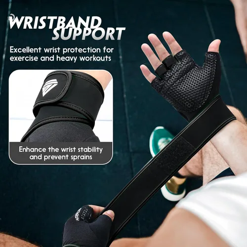 Miniatura 2 de Guantes de Entrenamiento Guantes de Gimnasio Guantes de Levantamiento de Pesas para Hombres y Mujeres con Almohadilla Completa en la Palma, Soporte