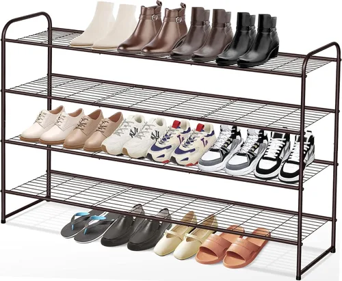 Miniatura 8 de KEETDY Organizador de zapatos largo de 2 niveles para armario, zapatero de metal para entrada, amplio estante apilable para zapatos con rejilla