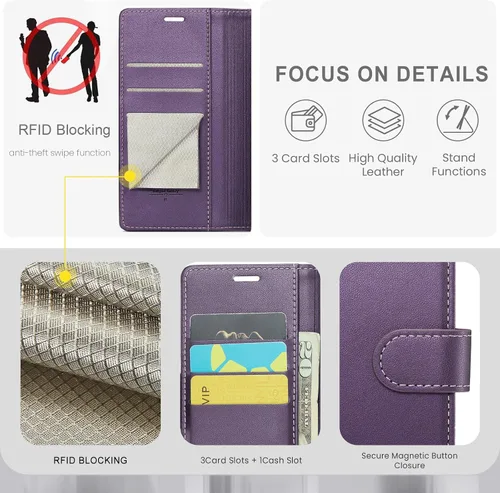 Miniatura 3 de FLIPALM Funda con cartera para Samsung Galaxy S25 FE, soporte para tarjeta de crédito con bloqueo RFID, cubierta protectora a prueba de golpes