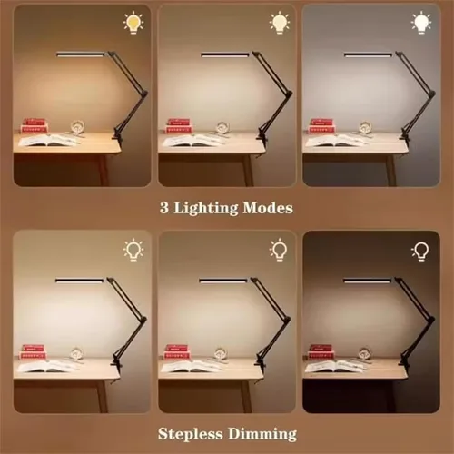 Miniatura 3 de Lámpara de escritorio LED, lámpara de brazo oscilante ajustable con abrazadera, luz de escritorio de lectura que cuida los ojos, 10 niveles