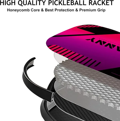 Miniatura 2 de OLANNY Juego de paletas de pickleball de grafito, raquetas de primera calidad, cara de fibra y polímero de núcleo de panal de abeja, incluye paletas