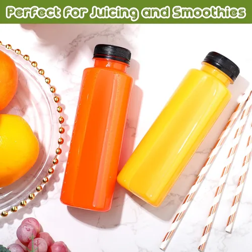 Miniatura 4 de Thenshop 24 botellas de plástico de 12 onzas con tapas, botellas de plástico desechables de PET transparentes con tapas negras a prueba