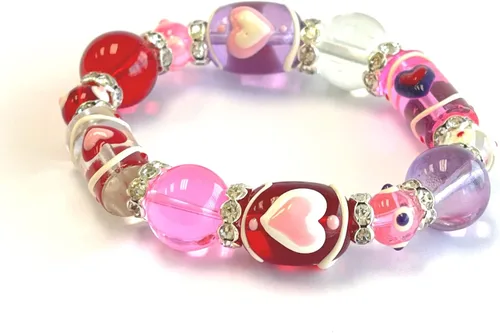 Linpeng Pulsera elástica minimalista de cuentas de vidrio para mujer, rojo, rosa, morado, transparente, talla única de EE. UU
