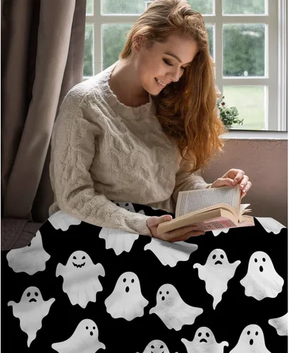 Miniatura 6 de Manta de fantasma de Halloween, linda y divertida, manta de franela suave y acogedora para sofá, cama, sofá, Halloween, espeluznante decoración