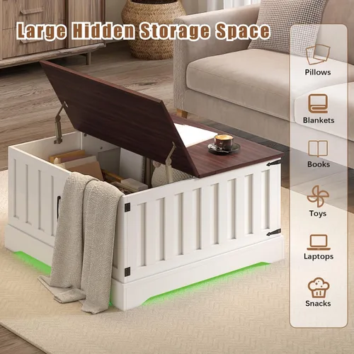 Miniatura 5 de HedoAjim - Mesa auxiliar elevable con almacenamiento, mesa de centro cuadrada de 31.5 pulgadas con gran almacenamiento oculto, mesa central