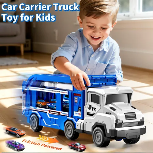 Miniatura 2 de Juego de camiones de transporte para niños de 3 en 1 con pistas de juguetes para niños de 2 a 4 años con 12 juguetes de autos de carreras, pista