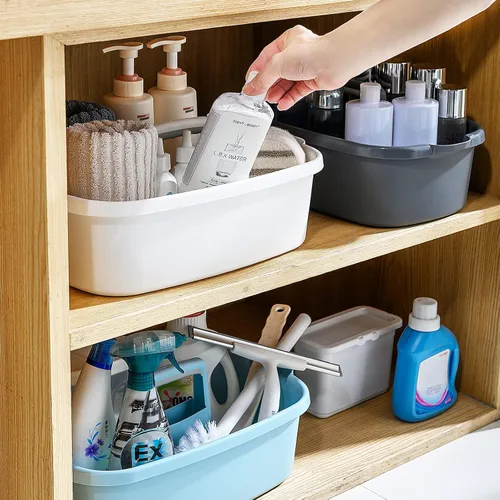 Miniatura 9 de Goderewild Organizador de limpieza de plástico multiusos con asa, organizador de ducha, cesta de almacenamiento, bolsas portátiles para suministros
