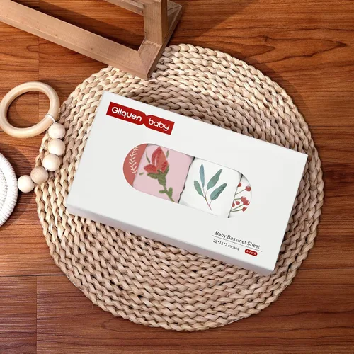 Miniatura 6 de Gllquen Baby Paquete de 4 sábanas de moisés, transpirable y acogedora, sábana bajera elástica para cuna de viaje, patrón floral de moda, sábanas