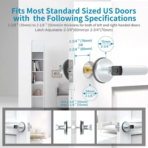 Miniatura 6 de Foxgard - Cerradura inteligente de huellas dactilares para puerta, cerradura biométrica para puerta con aplicación inteligente, perilla de puerta