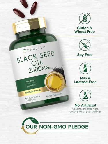 Miniatura 5 de Carlyle - Cápsulas de Aceite de Semilla Negra en Gel 2000mg 70 Píldoras para Mujeres y Hombres Suplemento Herbal sin OMG y sin Gluten