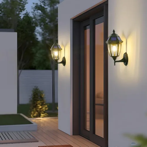 Miniatura 8 de Paquete de 2 luces solares para porche, luces solares con sensor de movimiento para exteriores, luces de pared solares de aluminio para exteriores