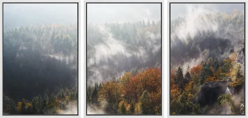 Miniatura 18 de SIGNWIN Lienzo enmarcado para pared, juego de arte nublado de tormenta, cielo, bosque otoñal, árboles, rústico, naturaleza, fotografía, realismo