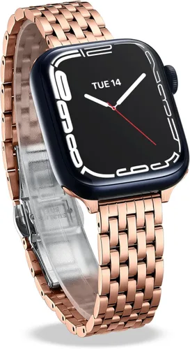 Miniatura 12 de Correa delgada y femenina para Apple Watch 11 10 Se 9 8 7 6 5 4 3, Correa metálica elegante para mujeres para Apple Watch 42mm 41mm 40mm 44mm 45mm
