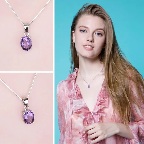 Miniatura 4 de JewelryPalace Juego de collar con colgante solitario de piedra preciosa natural, granate, peridoto amatista, citrino, topacio azul, piedra natal