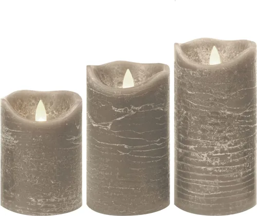 CANDLE CHOICE Velas sin Llama Operadas por Batería con Temporizador de Cera Real Pilares LED Eléctricos Parpadeantes Realistas Temporizador Gris