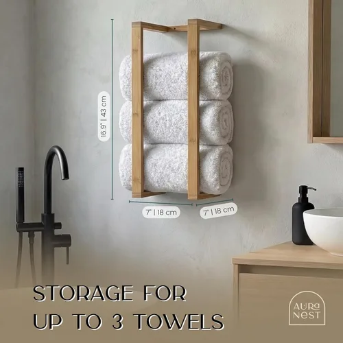 Miniatura 3 de Toalleros de bambú – Toallero vertical de madera de bambú accesorios de baño, almacenamiento, toallero de pared para toallas enrolladas para muebles