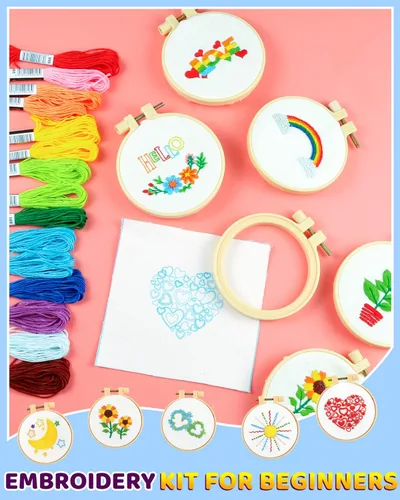 Miniatura 5 de Pllieay 10 kits de punto de cruz para principiantes, kits de bordado para principiantes para niños de 7 a 13 años, incluye instrucciones, kits