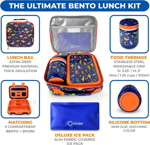 Miniatura 2 de Caja Bento con Térmico, Tarro de Comida de Acero Inoxidable para Comida Caliente-Fría o Sopa, Bolsa de Almuerzo Aislada y Set de Paquete de Hielo
