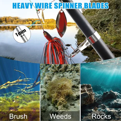 Miniatura 7 de Señuelos de pesca de lubina, kit de cebos giratorios de metal duro, buzzbait Swimbait jigs anzuelos de pesca para lubina, lucio, trucha, salmón 6