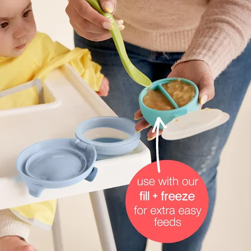 Miniatura 5 de b.box Fill + Feed (Peony), bolsa reutilizable de comida para bebés, para bebés y niños pequeños de 4 meses, bolsa de silicona/nailon, tapa sin BPA