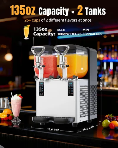 Miniatura 2 de Máquina de granizado de 4 litros x 2 tanques con luces LED, máquina de granizado de alta potencia de 400 W para uso comercial y doméstico,