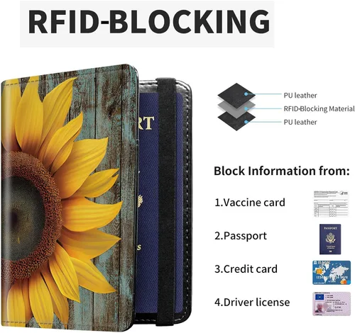 Miniatura 3 de Combo de portatarjetas de pasaporte y vacunación con bloqueo RFID-X-1, Madera de girasol., Minimalista
