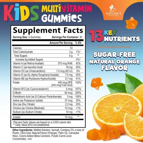 Miniatura 2 de Gomitas multivitamínicas para niños, sin azúcar, sabrosas gomitas de sabor a naranja, apoyo inmunológico diario con 100% vitamina B12, vitaminas
