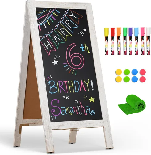 4 THOUGHT Pizarra magnética de doble cara en forma de A de 40"x20", tablero de sándwich independiente de madera de pino macizo para restaurantes,